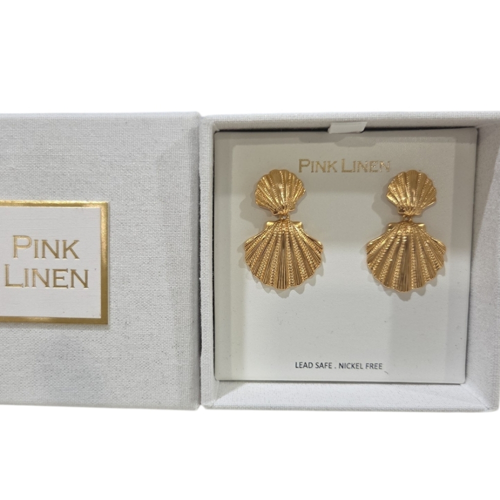 💛▪️Pink Linen ▪️Gold Shell Earrings